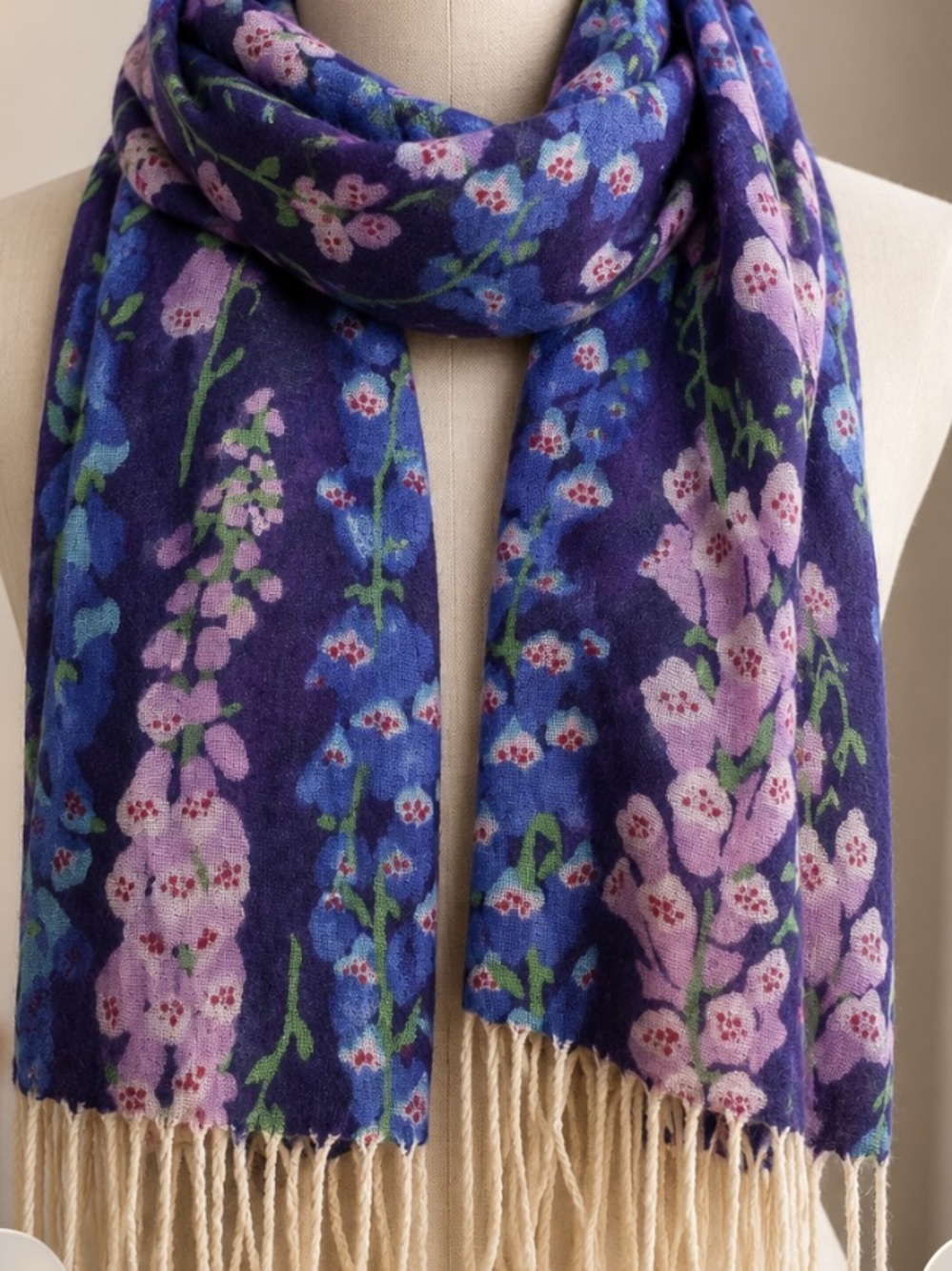 Lilly Pulitzer Floral Blue & Purple Fringe Scarf - Picture 2 of 2